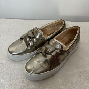 Zara Basic Metallic Silver Slip On Knotted Flat Sneakers Shoes Size 40 / 10